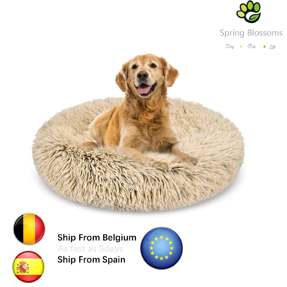 Spring-Blossoms-Donut-Dog-Bed-Soft-Shag-Plush-Cat-Cushion-Anti-Slip-Machine-Washable-Self-Warming